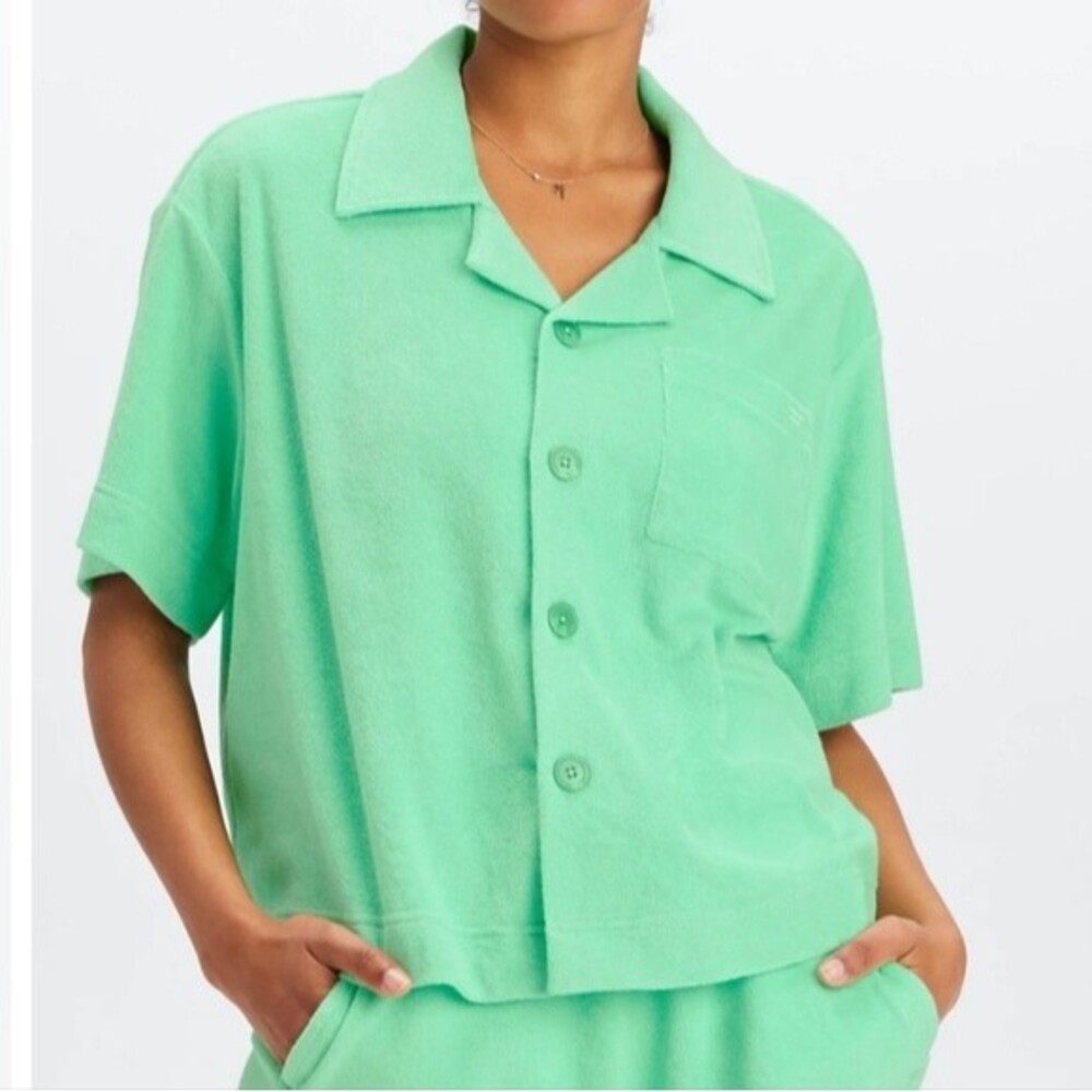 Fabletics Island Terry Boxy Camp Shirt Size M